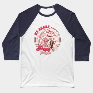 My Heart Pops For You Retro Skeleton Funny Baseball T-Shirt